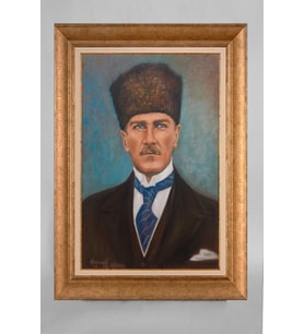Çerçeveli Paspartulu Atatürk Tablo a474 (Gold)