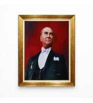 Tablore Mustafa Kemal Atatürk Kanvas Tablo - Fraklı Portre Kırmızı Arkaplan