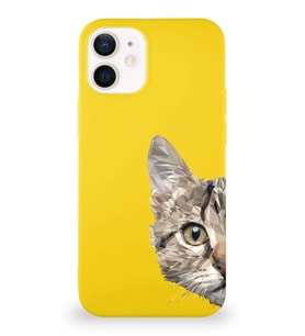 Apple iPhone 12 Mini Soft Premier Kapak Catface Tasarımlı Silikon Kılıf - Sarı (Şeffaf)