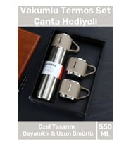 Özel Üretim Paslanmaz Çelik 3 Bardaklı Soğuk Sıcak Termos Vakumlu Termos Set Çanta Hediyeli 550 Ml