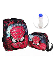 2 Gözlü Spiderman Sırt Çantası + Beslenme + Suluk - Örümcek Adam İlkokul Çantası - Okul Çantası (Karışık)