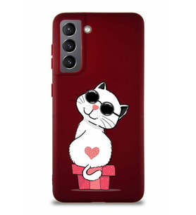 Samsung Galaxy S21 Soft Premier Kapak Coolcat Tasarımlı Silikon Kılıf - Mürdüm (Şeffaf)