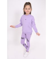 Toontoy Kız Çocuk Kanguru Cepli Nakışlı Taytlı Takım (Lila)
