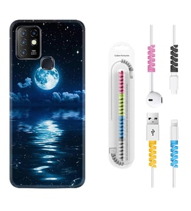 INFINIX Hot 8 9 10 11S Hot 10 Play 10T Kılıf Kablo Koruma Spiral Silikon Night Moon 1133