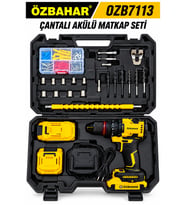 Özbahar OZB7113 21V Kömürsüz Akülü Darbeli Matkap – Çift 2 Ah Akü, 45 Nm, Aksesuar Setli Çantalı