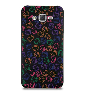 Samsung Galaxy J7 Core Uyumlu Lansman Kılıf Hello Kitty Tasarımlı İçi Kadife Kapak-Siyah (Şeffaf)