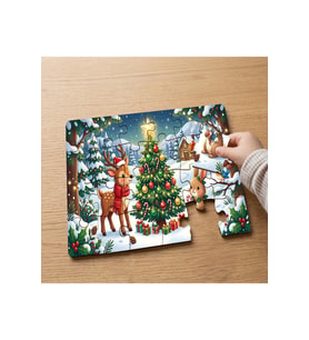 Noel Ağacı - Sevimli Hayvanlar Tasarımlı 24 Parça Ahşap Çocuk Puzzle