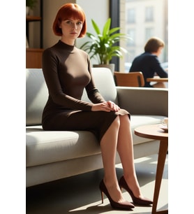 Kadın Bodycon Kesim Dik Yaka Uzun Kollu Midi Yırtmaçlı Rejenere Kaşkorse Elbise Şık Görünüm Sunar