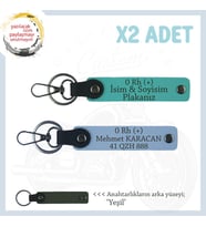 Yolların Sürücülerine İsim Plaka ve 0 Rh (+) Kan Grubu Yazılı x2 Deri Anahtarlık, K Turkuaz-Mavi-Ysl (Çok Renkli)