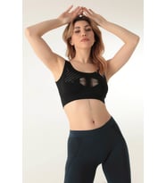 MioFit Kalın Askılı Desenli Seamless Spor Sütyen (Siyah)