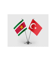 Surinam Bayrağı ve Türkiye Bayrağı İkili Saten Masa Bayrağı Takımı