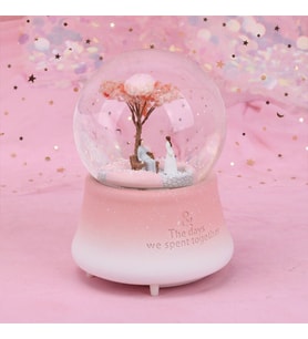 Romantik Aşıklar Büyük Boy Müzikli Işıklı Kar Küresi (Pembe)