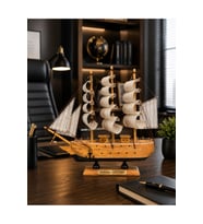 İsime Kişiye Özel Dekoratif Premium Ahşap El Yapımı Yelkenli Gemi Maketi 30 x 30CM Biblo Hediye 530F