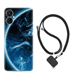 Tecno Spark 9T Kılıf Silikon Boyun Askılı İpli Desenli Silikon Blue Planet 1610
