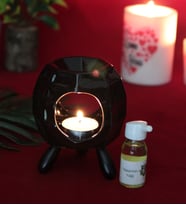 Buhurdanlık Seramik Siyah Ahşap Ayaklı & Buhur Koku Mum Set