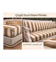 KAHVE ÇİZGİLİDuck Keten Bank Minderi 120x50x10 cm – Uzun Sırt Yastıklı, Fermuarlı, Kalın Sünger