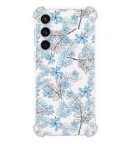 PrintiFy Samsung S23 FE Uyumlu Köşe Korumalı Floral Mavi Tasarımlı Şeffaf Silikon Kılıf