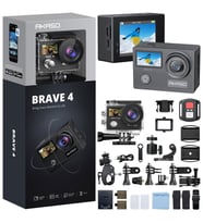 Akaso Brave 4 4K/30FPS 20MP Wi-Fi Dual Screen Aksiyon Kamera ve Aksesuar Seti, Su Geçirmez Kılıf, App Kontrollü