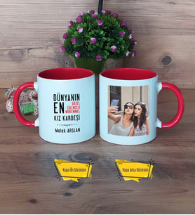 Kız Kardeş Kupa Bardak Kırmızı Fotoğraflı Kız Kardeşe Doğum Günü Hediyesi