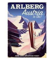Arlberg Avusturya kayak seyahat afişi Tablo Ahşap Poster Dekoratif