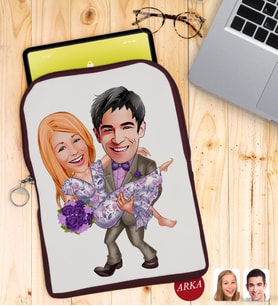 BK Gift Kişiye Özel Sevgililer Karikatürlü Taşınabilir Koruyucu Tablet Kılıfı & Organizer Çanta - Bordo-56