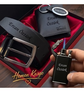 İsme Özel Lüks Erkek Hediye Seti Hakiki Deri Cüzdan Kemer Çakmak Anahtarlık - Sevgiliye Arkadaşa Eşe Babaya Premium Seçenek