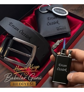 İsme Özel Lüks Erkek Hediye Seti Hakiki Deri Cüzdan Kemer Çakmak Anahtarlık - Sevgiliye Arkadaşa Eşe Babaya Premium Seçenek