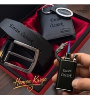 İsme Özel Lüks Erkek Hediye Seti Hakiki Deri Cüzdan Kemer Çakmak Anahtarlık - Sevgiliye Arkadaşa Eşe Babaya Premium Seçenek