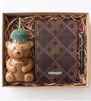 Teddy & Office Ayıcık Model Pipetli Cam Kupa & İsme Özel Defter & Touchpen Kalem Hediye Seti - Sevgiliye Sevimli Hediye, İş Arkadaşına Yeni İş Hediyesi, Arkadaşa İçimden Geldi Kutusu