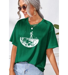 Unisex Uzay Temalı Baskılı T-shirt (Yeşil)