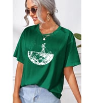 Unisex Uzay Temalı Baskılı T-shirt (Yeşil)