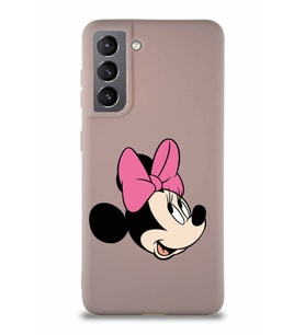 Samsung Galaxy S21 Soft Premier Kapak Minnie Mouse-A Tasarımlı Silikon Kılıf - Pudra (Şeffaf)