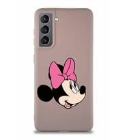 Samsung Galaxy S21 Soft Premier Kapak Minnie Mouse-A Tasarımlı Silikon Kılıf - Pudra (Şeffaf)