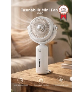 Torima Şarjlı El Vantilatörü Hareketli Başlıklı 3 Kademeli Mini Taşınabilir Masa Fanı F60 Beyaz