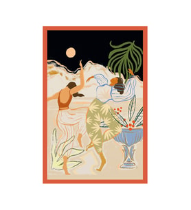 Dancing Under The Moonlight – Ay Işığında Dans Temalı Sanatsal Hediye Kartı& Kartpostal – 10x15 cm (Beyaz-İndigo-Siyah-Kırmızı-Bej)