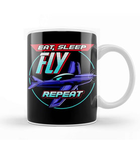 Eat Sleep Fly Repeat Airplane Pilot Aviation Pun Kupa Bardak Porselen