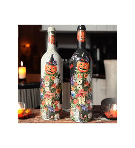 El Boyaması Şarap Şişesi, Ev ve Mutfak Dekoru, Hediye Seçeneği, Halloween Dekorasyonu (Çok Renkli)