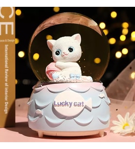 Püskürtmeli Mega Boy Kedi Kar Küresi Lucky Cat Işıklı Müzikli Her Şey Otomatik
