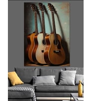 Yan Yana Üç Gitar Dekoratif Kanvas - Mdf Ahşap Tablo