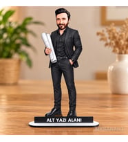 Kişiye Özel Erkek Mimar Siyah Takim Karikatürlü 18 cm MDF Masaüstü Biblo - Erkek Mimar Siyah Takim Hediyesi Mühendise ve Teknik Meslek Sahibine Hediye