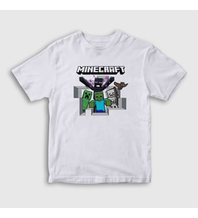 Presmono Unisex Çocuk Beyaz Squad Oyun Minecraft T-Shirt 369609tt