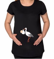 BK Gift Leylek Tasarımlı Siyah Hamile Tişört-1