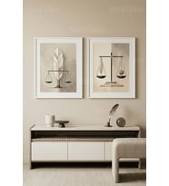 Minimalist Denge ve Terazi Sanatı 2’li Ahşap Çerçeveli Tablo Seti