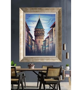 Tablore Eski İstanbul Sokakları Ve Galata Kulesi Çerçeveli Kanvas Tablo Modern Duvar Dekoru