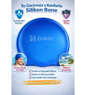 Bakio Su Geçirmez & Konforlu Silikon Bone  Havuzda ve Denizde Saçlarınız Güvende! (Mavi)