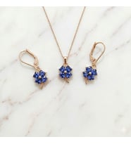 925 Ayar Papatya Silver Tanzanit Taşlı Yonca Kolye Küpe Set.rose.gold.rodaj
