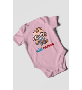 Mini Patron Baskılı Bebek Zıbını – Çıtçıtlı Body  %100 Pamuk Kısa Kol (Koyu Pembe)