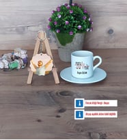 Paramedik Türk Kahvesi Fincanı Ahşap Altlıklı ve Fotoğraflı Ahşap Anahtarlık Hediye (Model 2)