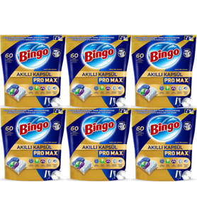 Bingo Akıllı Kapsül Pro Max Bulaşık Makinesi Deterjanı Tableti 360 Adet Limon Kokulu (6PK*60)