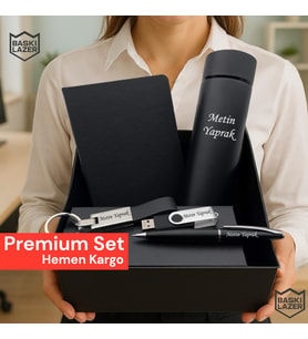 Kişiye Özel Lüks Erkek/Kadın Hediye Seti - Dereceli Termos,  İmza Kalemi, Usb Bellek,  Anahtarlık,  Defter Premium Hediye seti